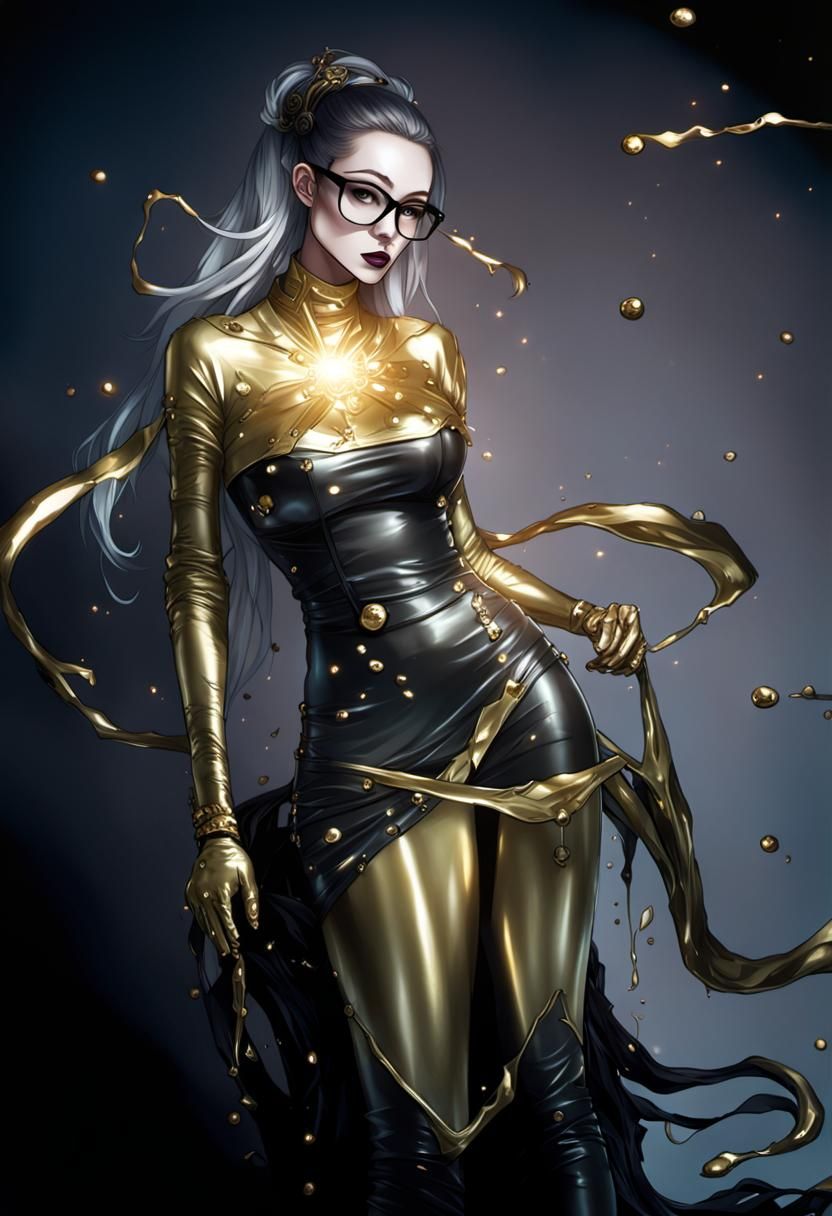 Gold Goo Slimewoman Transformation with Latex Dress