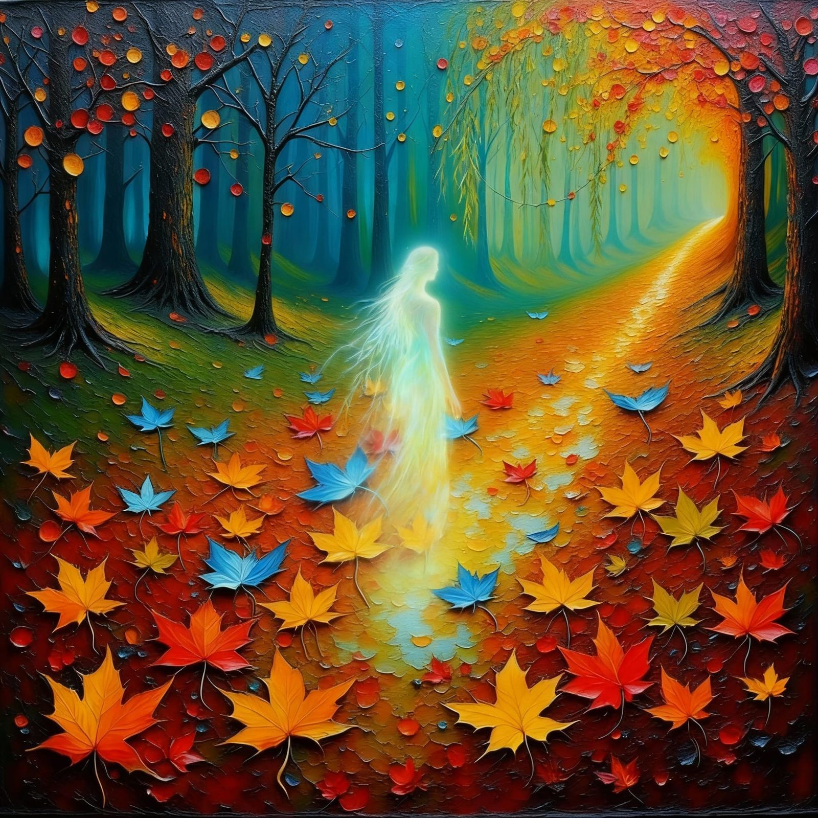 Impasto Autumn Leaves With Dancing Wisps