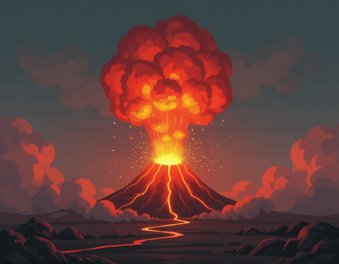 Pom-Pom Volcano Eruption in Rothko-esque Color Fields