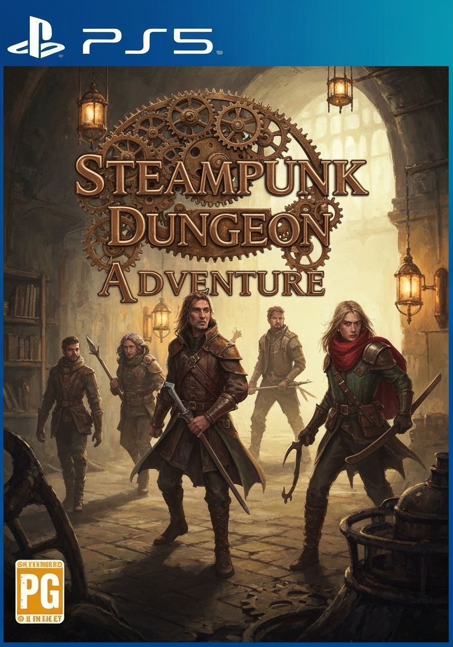Steampunk Dungeon Adventure Game Cover in Oil and Watercolor