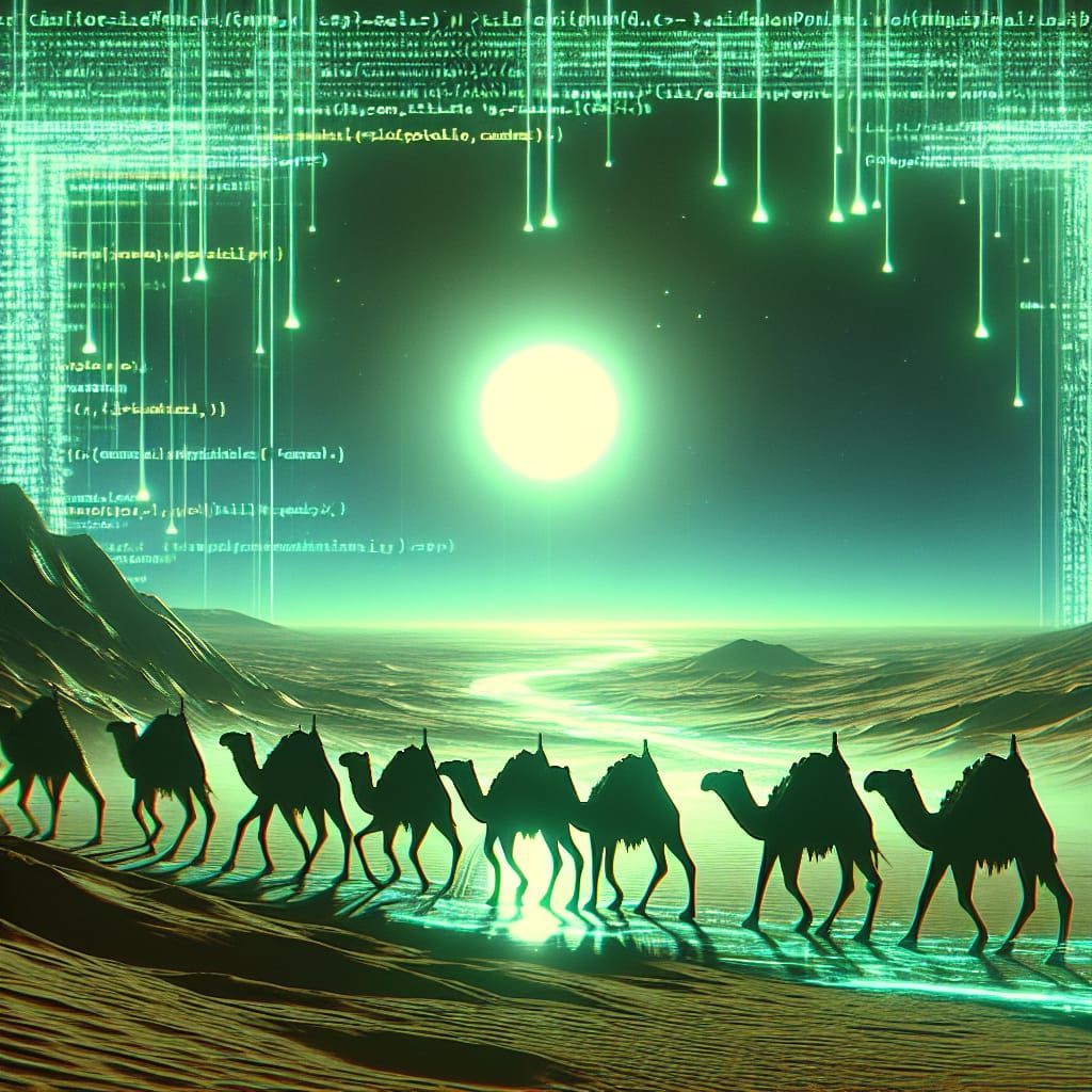 Cyberpunk Caravan of Code in Vibrant Luminescent Green