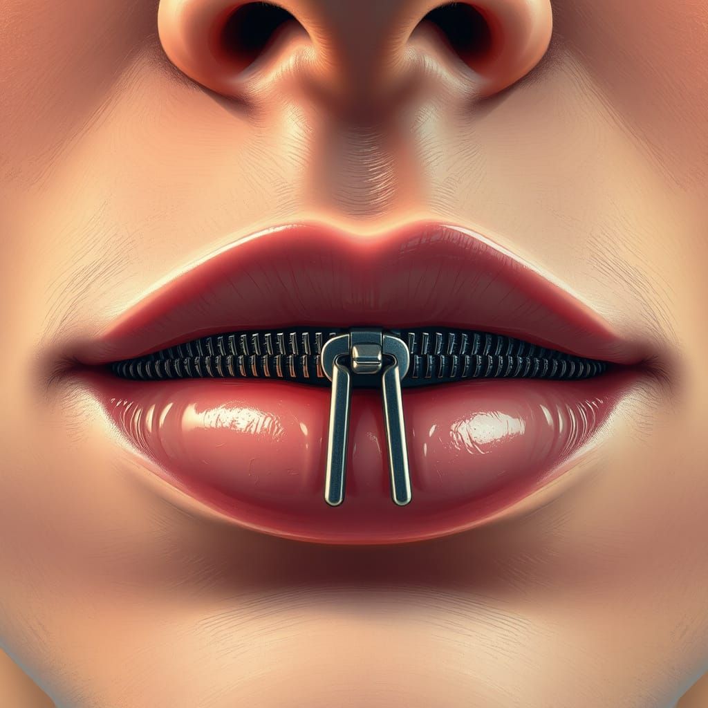 Mouth Sealed Shut with Zipper in Realistic Style