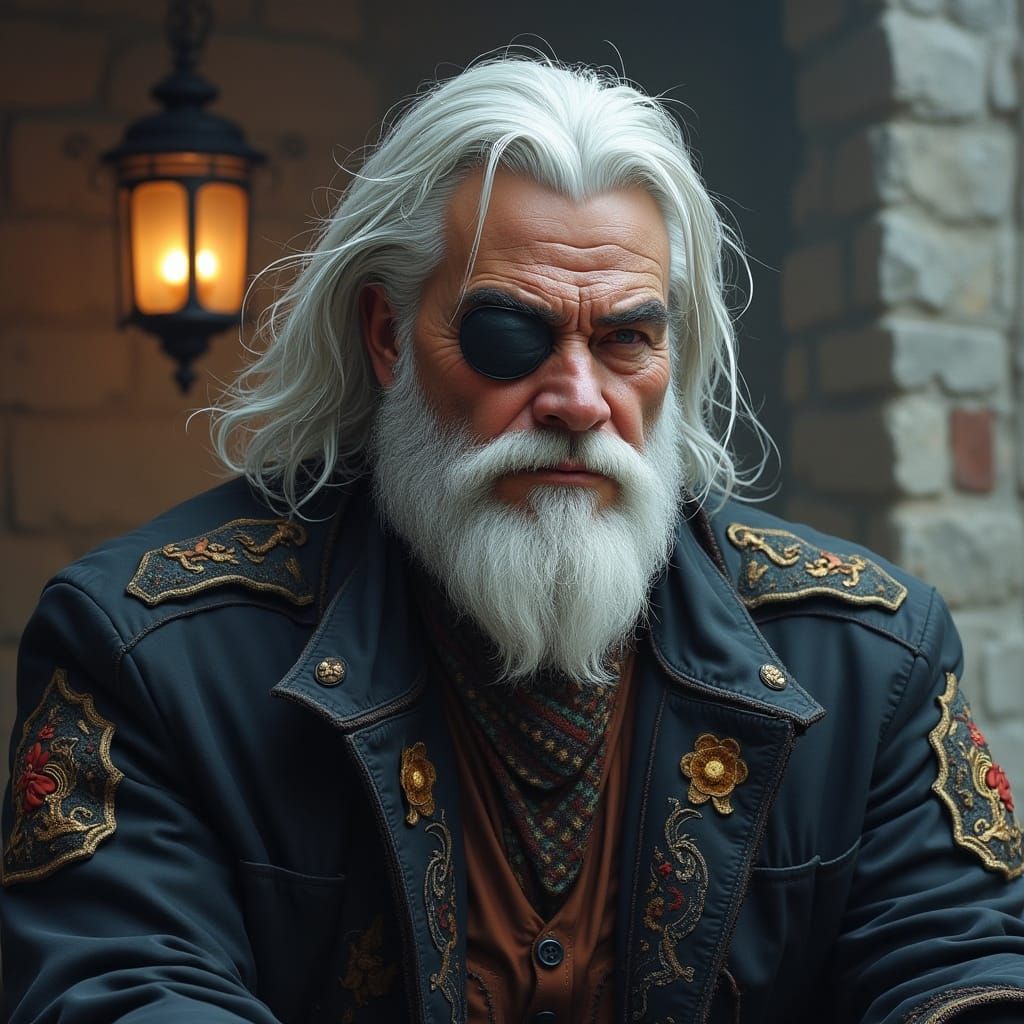 Giant Warrior with White Hair and Eye Patch