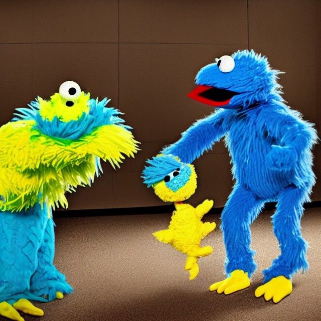 Cookie Monster fighting Big Bird to the death