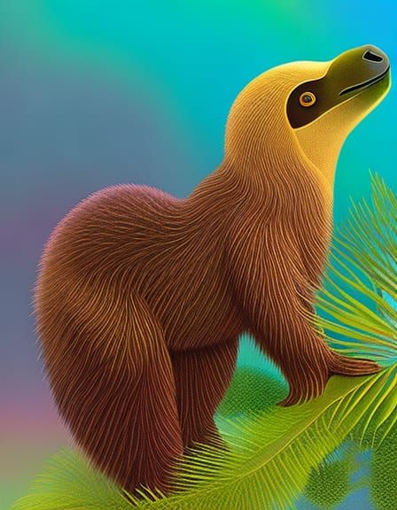 Sloth Family in Mycelium Network, Magic Realism