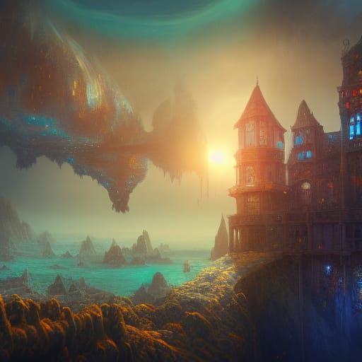 Submerged Tower Library: Fantastical Underwater Art