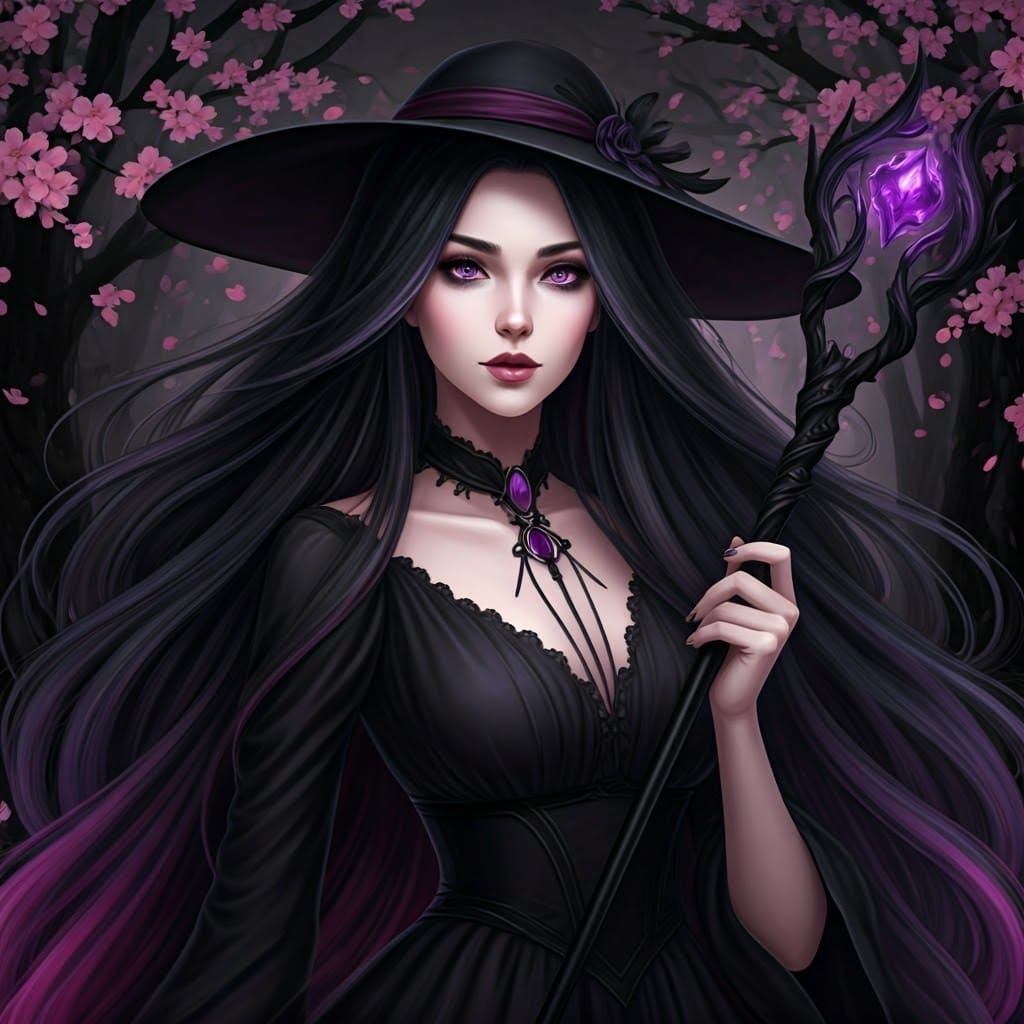 Mysterious Purple Witch of the Sakura Forest