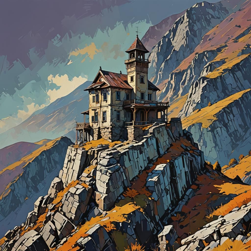 Abstract Mountain Building Art in Complementary Colors
