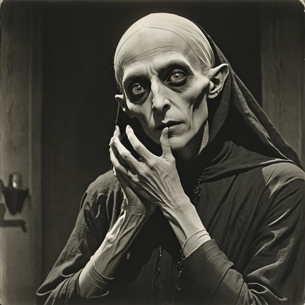 Nosferatu-Inspired Vampire Scene in German Expressionist Sty...