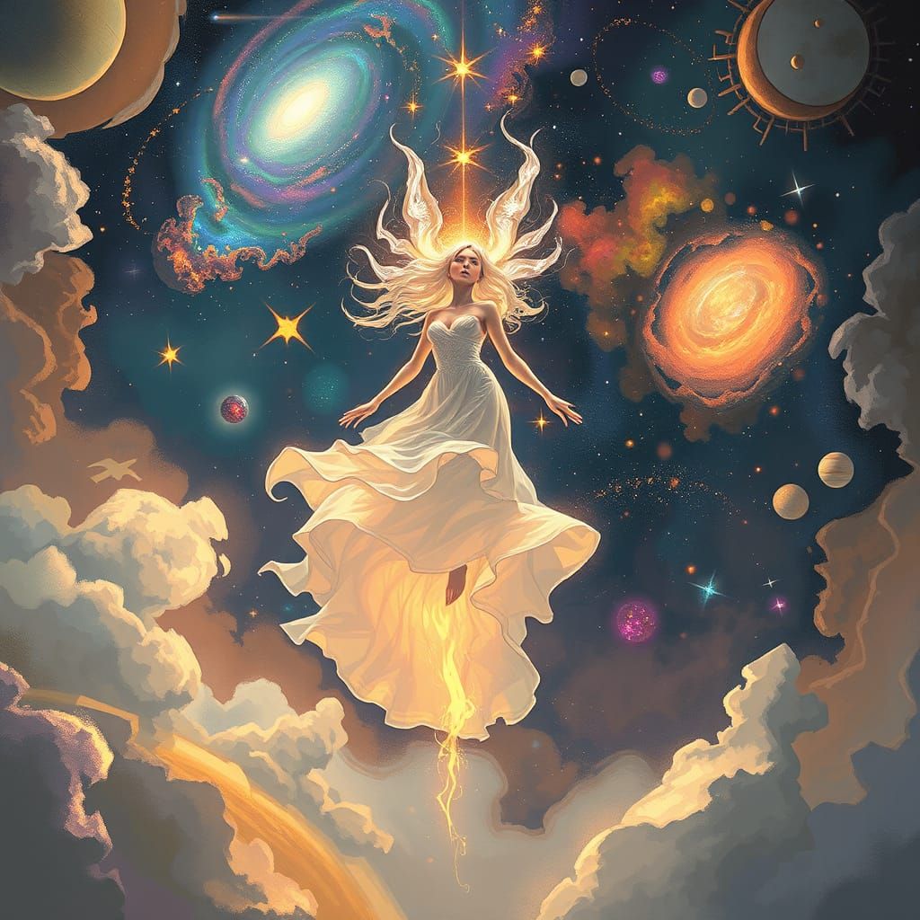 Ethereal Being Soaring Through Starry Cosmos