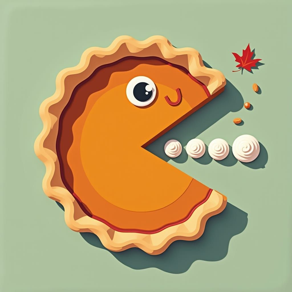 Fall-Themed Pumpkin Pie Pac-Man Illustration