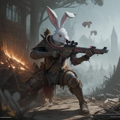 Easter Bunny Crossbow Attack: Detailed Matte Painting