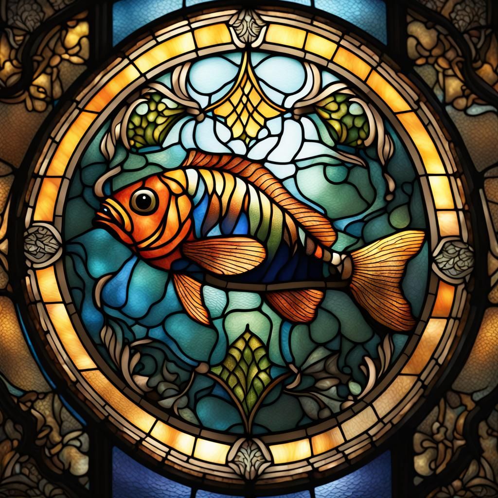 Epic Stained Glass Fish Window in Photorealistic CGI