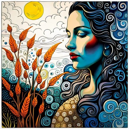 Botanical Girl Portrait in Mixed Media Style