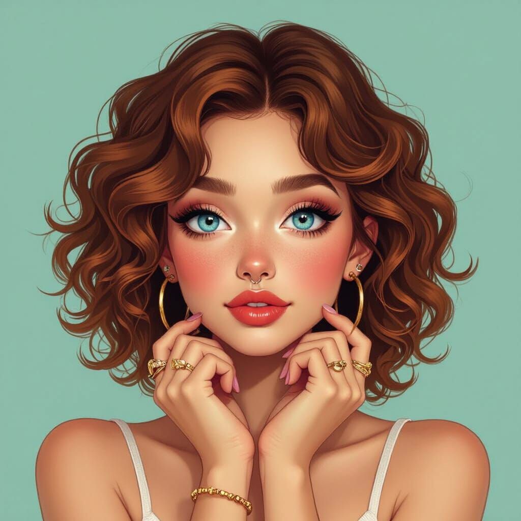 Strawberry Haired Girl with Gold Hoops in Pop Art Style