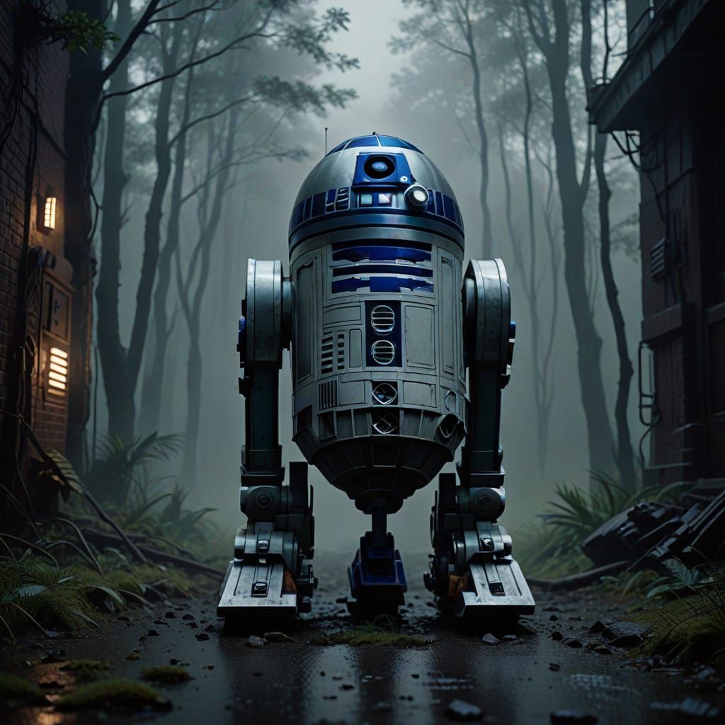 R2-D2 in Foggy Sci-Fi Noir