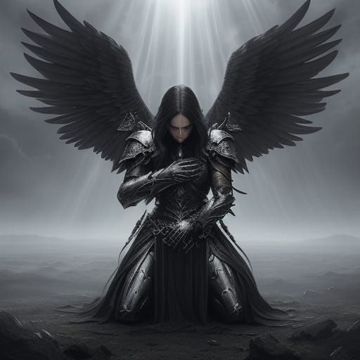 Dark Metal Fallen Angel in Divine Light