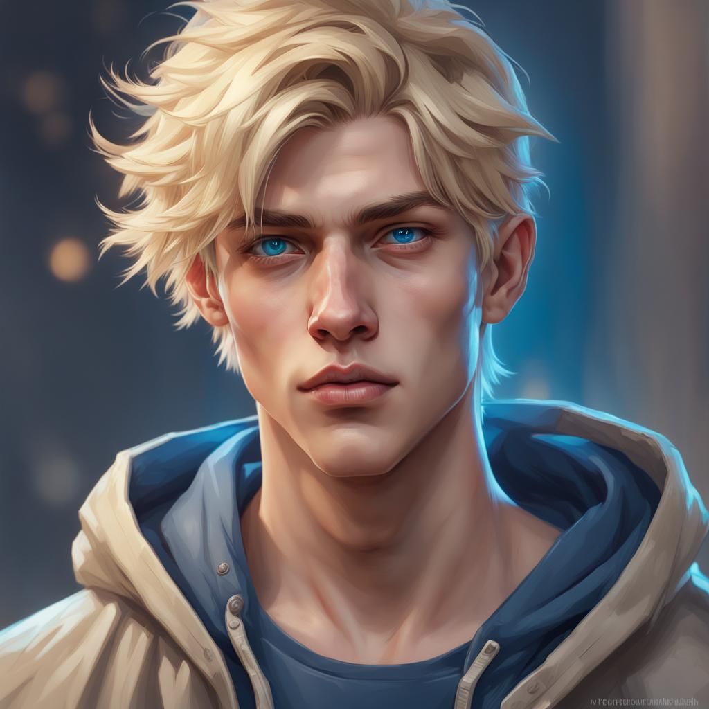 Detailed Portrait of a Shy Blond Teenage Boy
