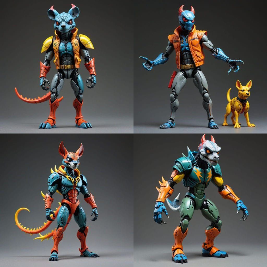 Vibrant 80s-Style Action Figure with Exaggerated Proportions
