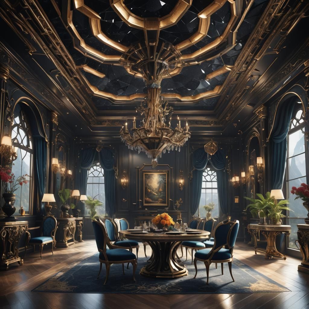 Fantastical Black Diamond Dining Room in Detailed Matte Pain...