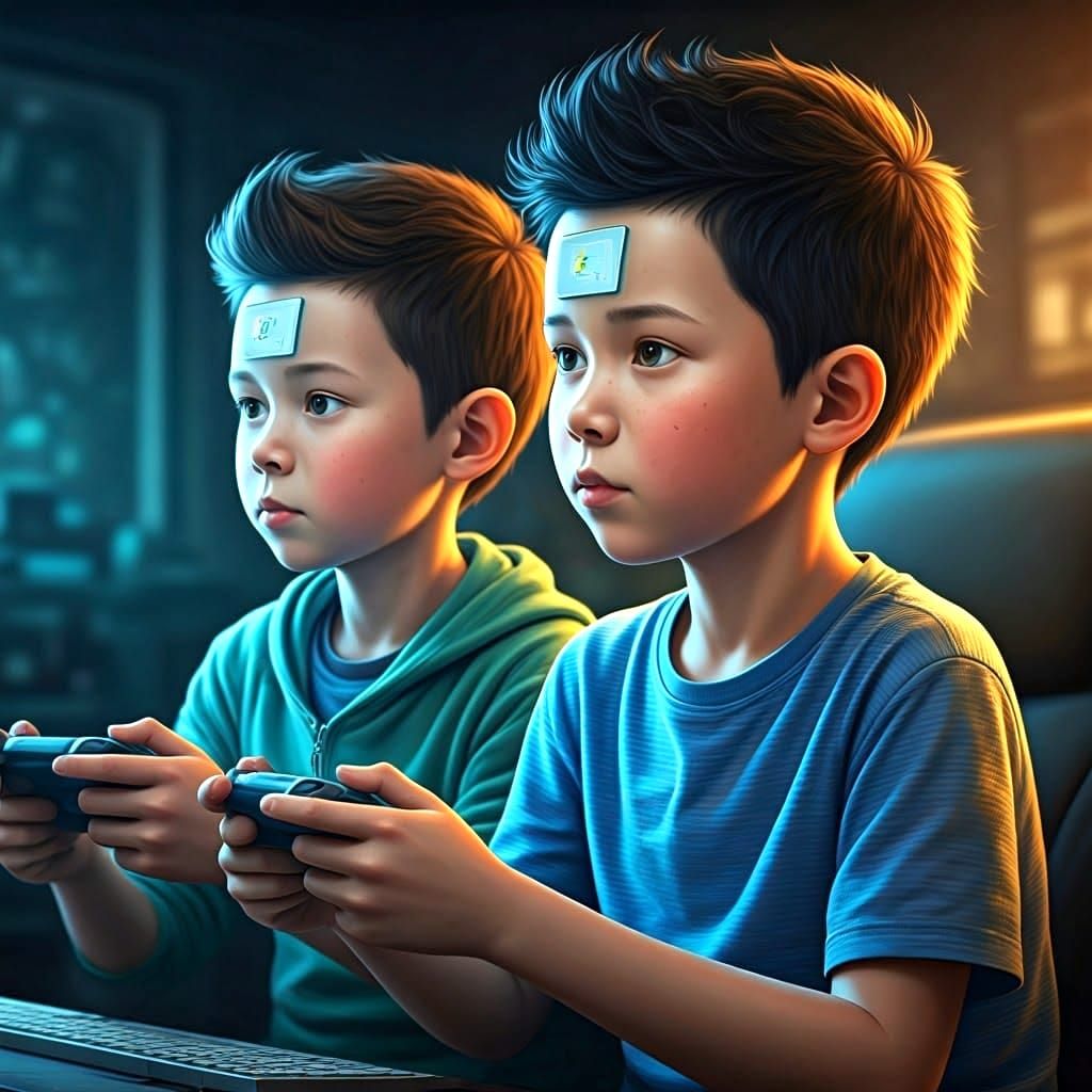 Boys Immersed in Virtual Reality Gaming Dreamscape