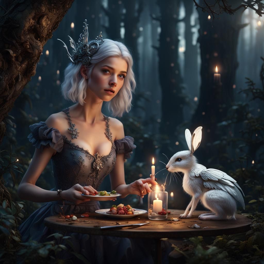 Magical Woodland Dinner with Fairy and Rabbit