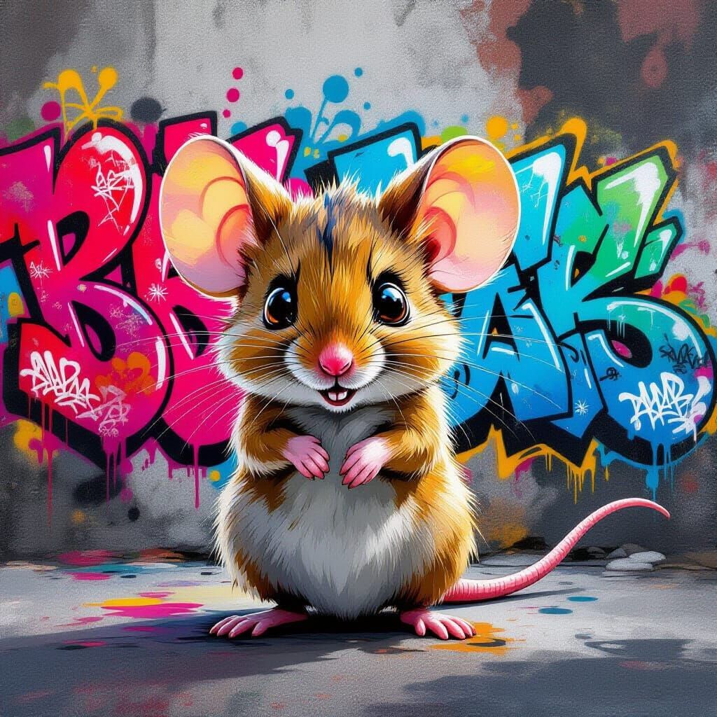 Vibrant Mouse Character in Graffiti Splash Art Style