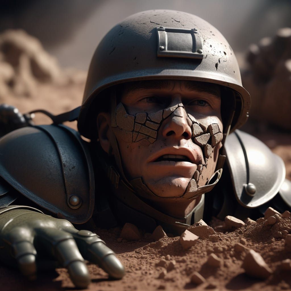 Realistic Clay Soldier in Agony