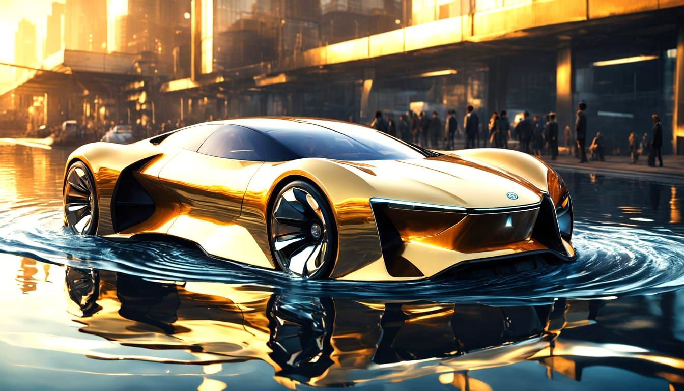 Futuristic High-Tech Concept Car for Water Area