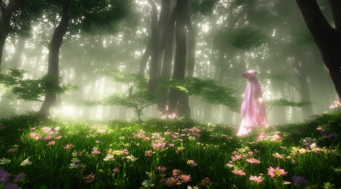 Magical Forest Landscape with Flowers in 8k Resolution