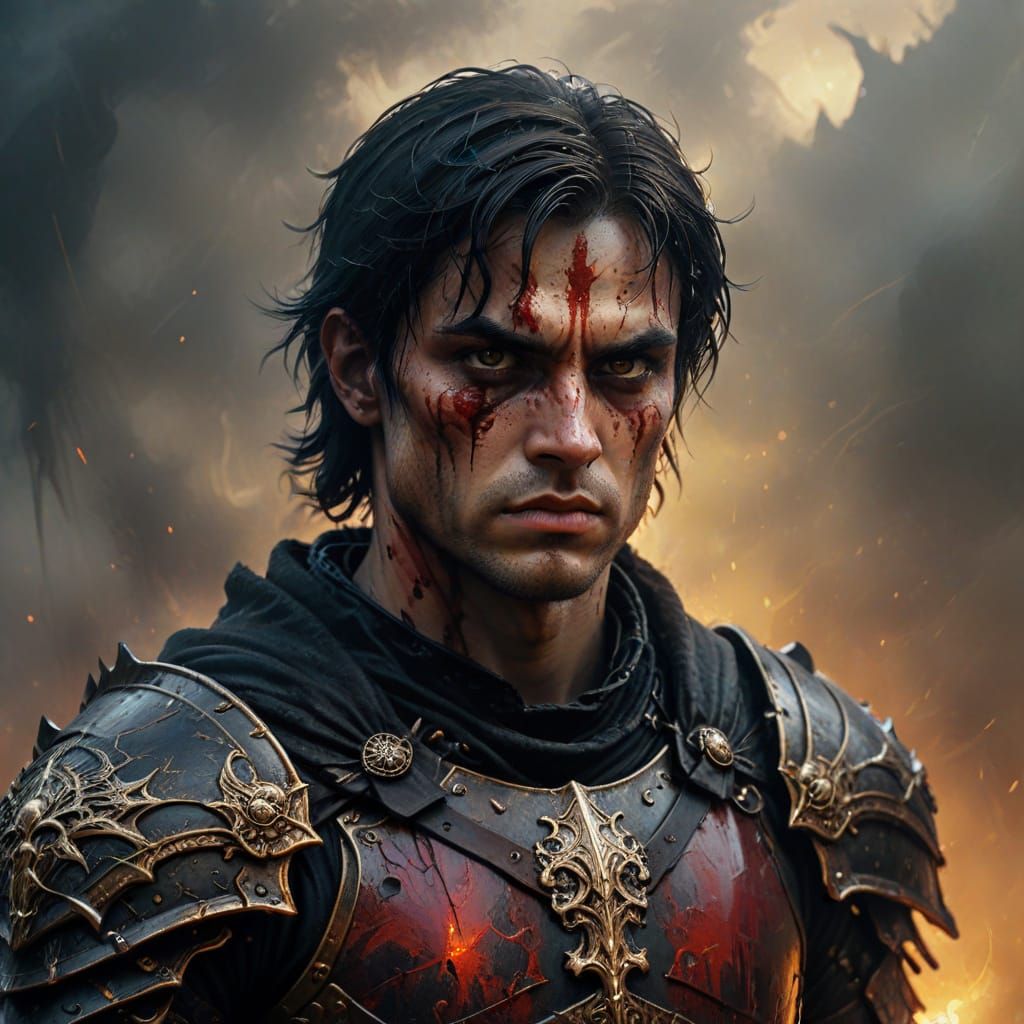 Vigilant Warrior in Gothic Oil Painting