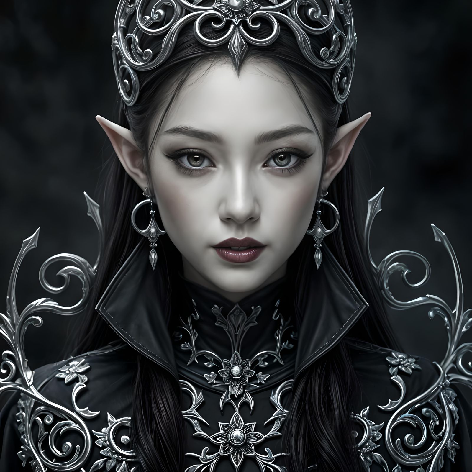 Beautiful Shadow Elf in Gothic Digital Art