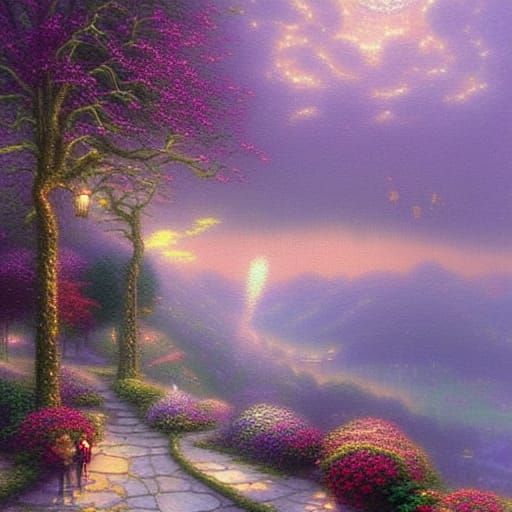 Ethereal Fantasy Landscape in Kinkade Style