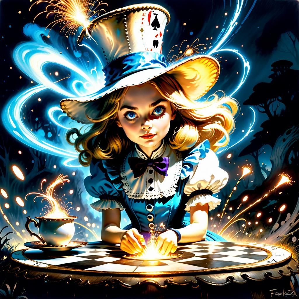 Glowing Alice in Wonderland in Watercolour Style
