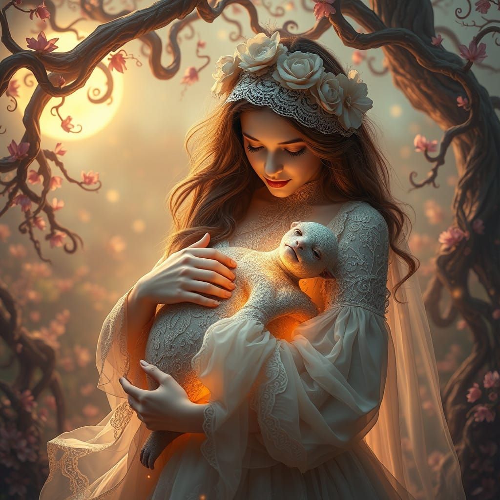 Melancholic Maiden in Victorian-Inspired Elegance