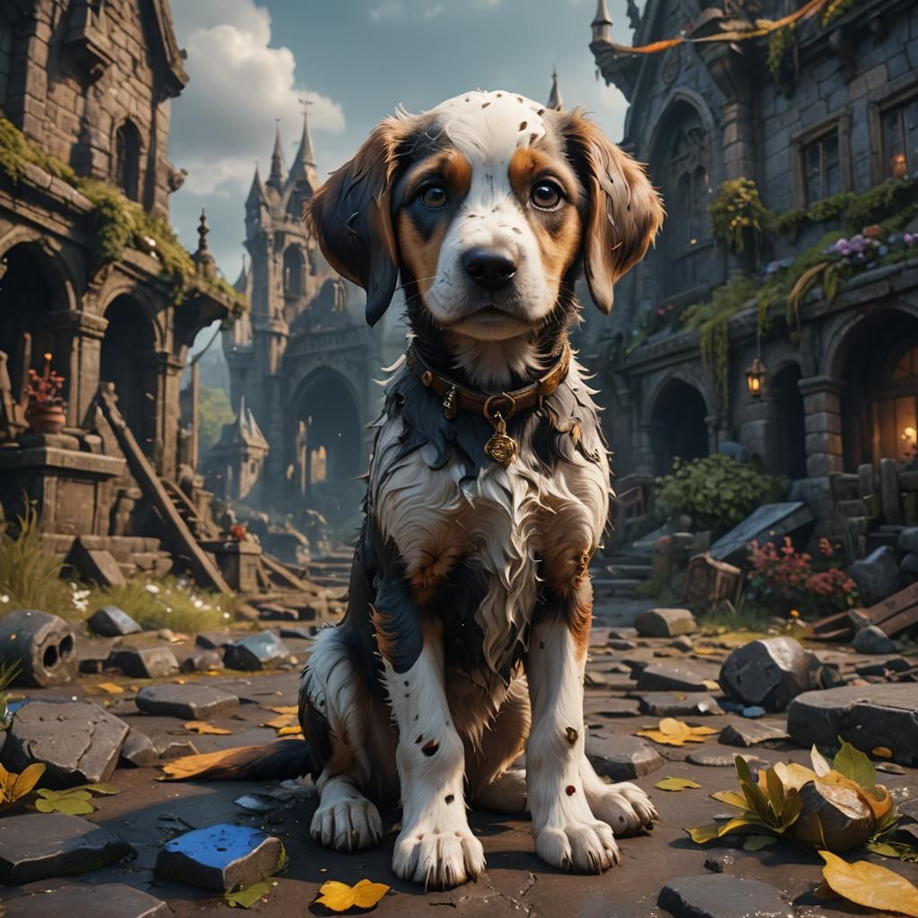 Detailed Matte Painting of a Sad Puppy