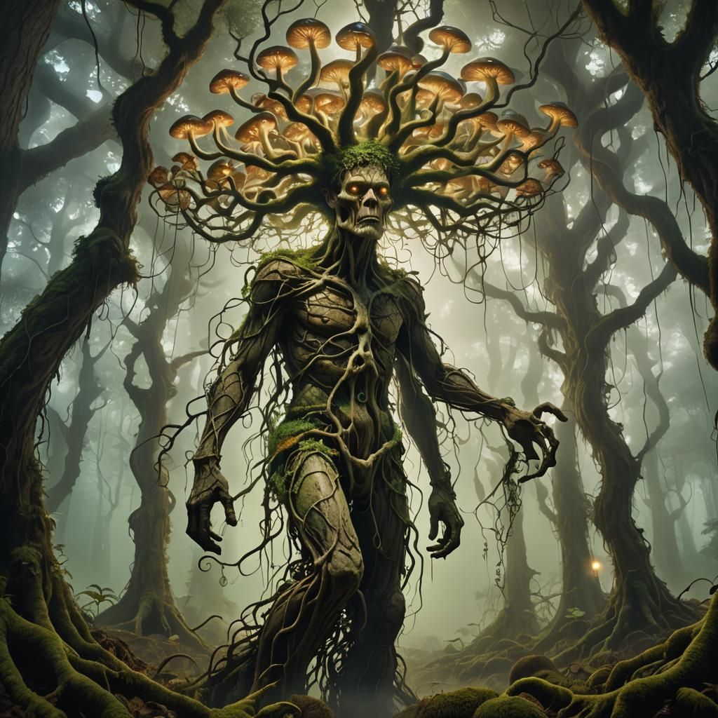 Tree Man in Mystical Forest: Surreal Fantasy Art