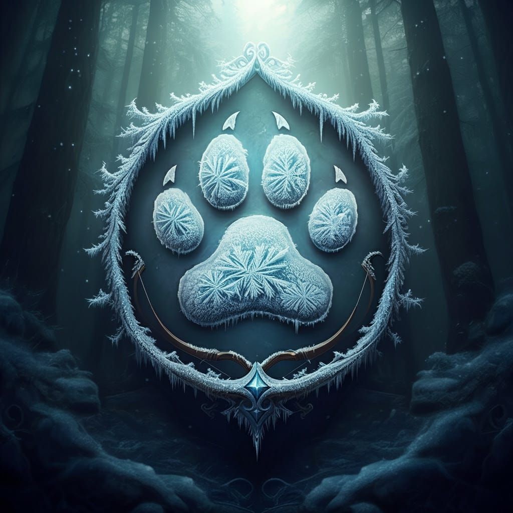 Fantasy Family Crest with Paw Print and Forest