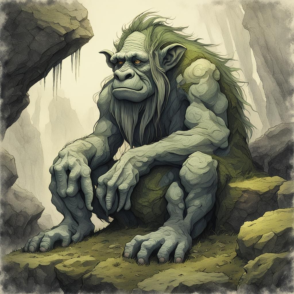 Melancholic Troll in Romanticism Style Concept Art