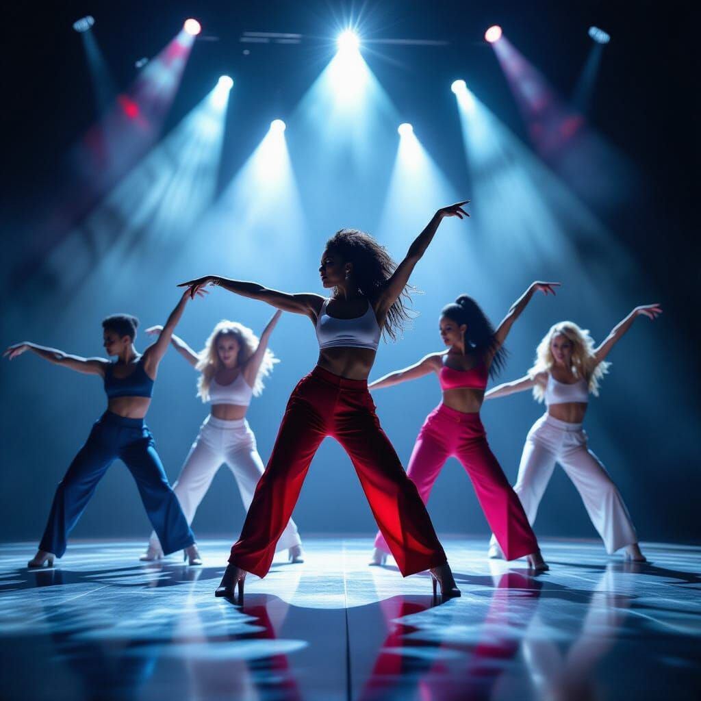 Energetic Dancers on Stage in Cinematic Style