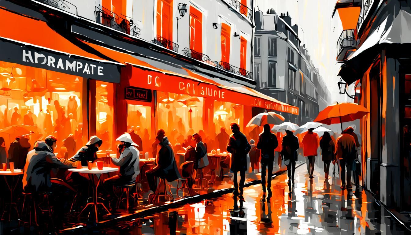 Rainy Day at Montmartre Cafe: Splash Art