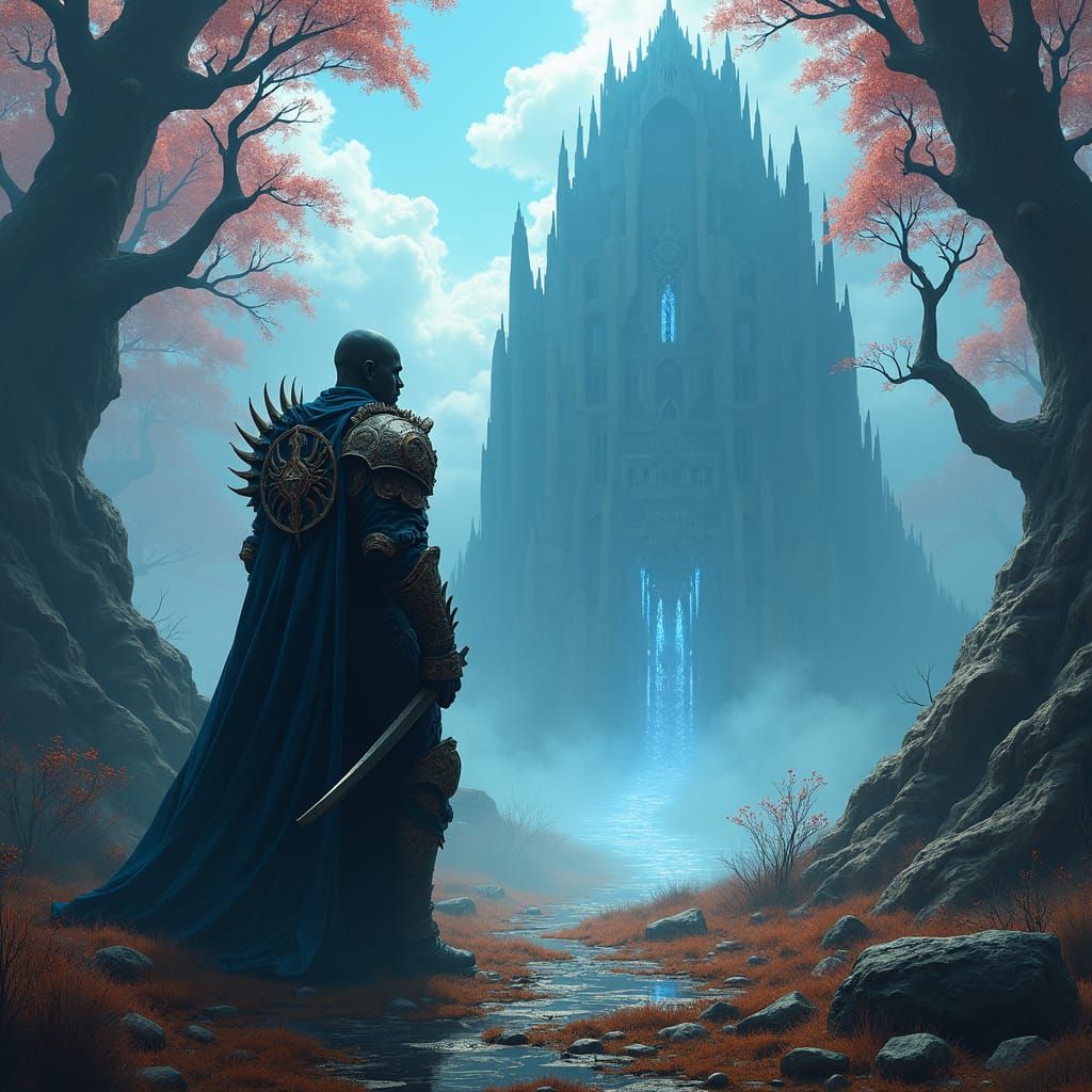 Regal Warrior in Mystical Landscape, Matte Painting