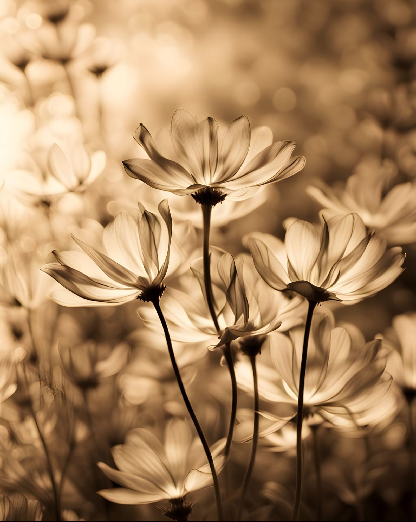 Sepia Smoke Flowers in Golden Hour Light
