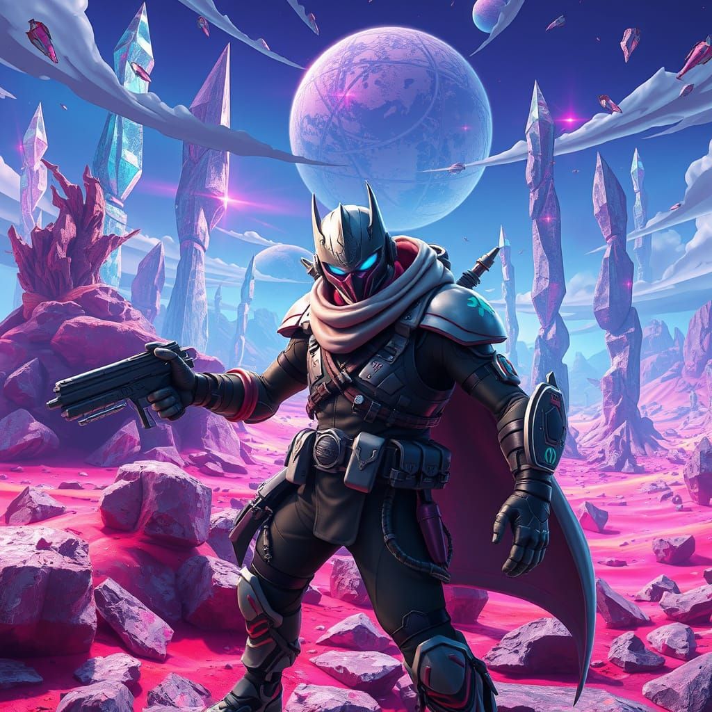 Heroic Fortnite Warrior in Vibrant Anime Landscape