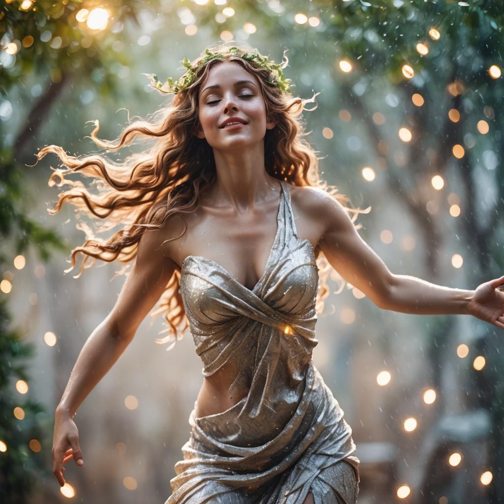 Illuminated Aphrodite in Playful Pose: Professional Photogra...