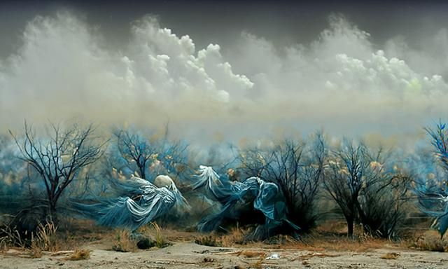 People Disintegrating into Dust: A Detailed Painting