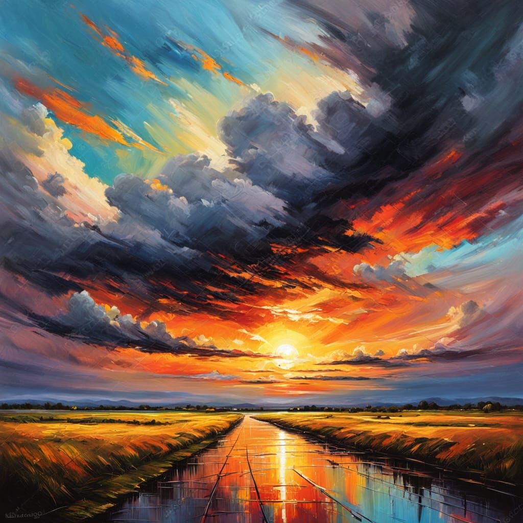 Dramatic Oil Painting of a Luminous Horizon