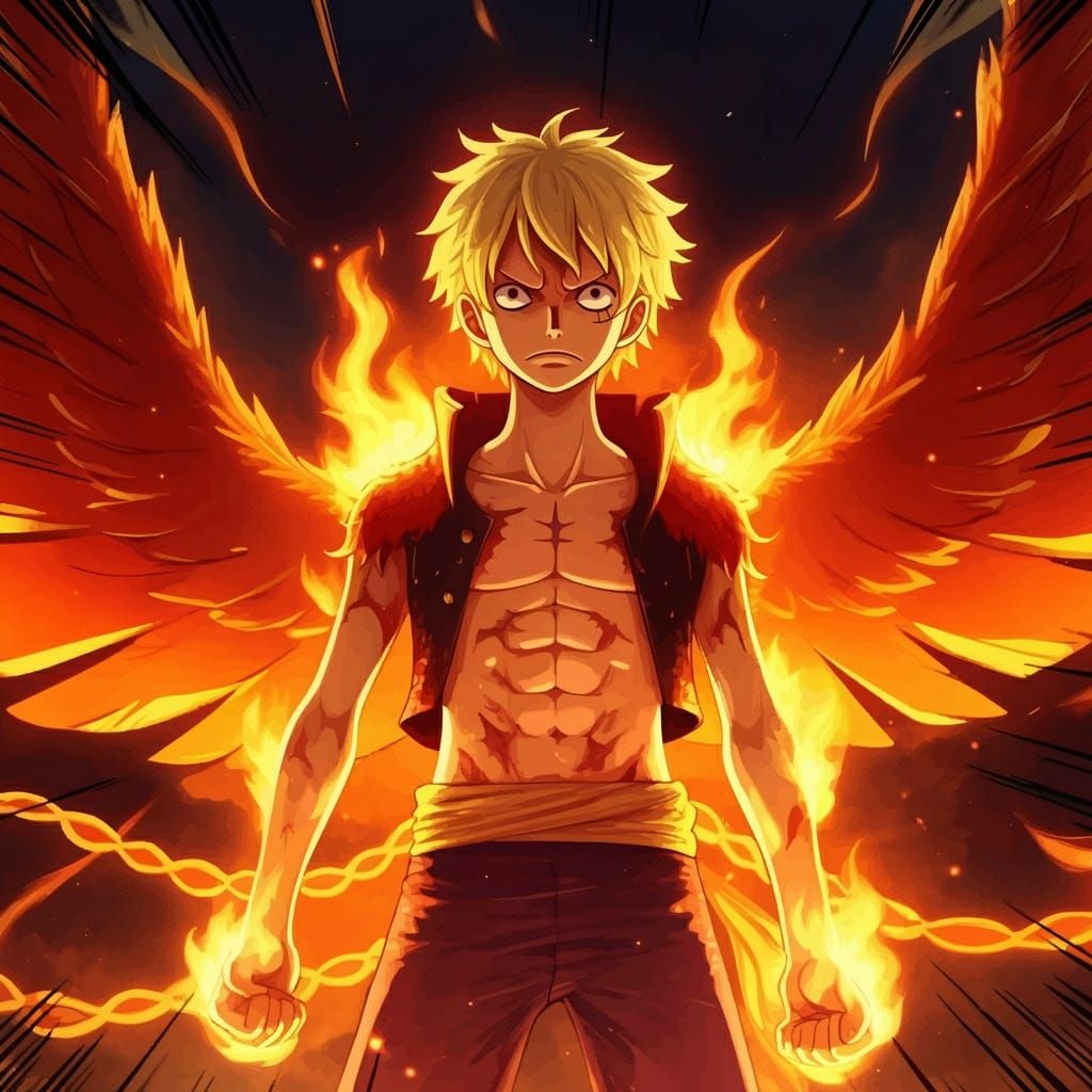 Heroic Phoenix Boy in Vibrant Anime Style