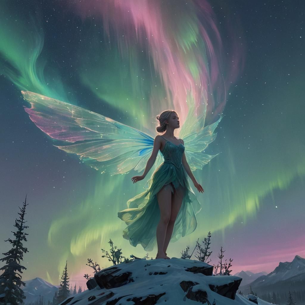 Fairy in Aurora Borealis Digital Painting