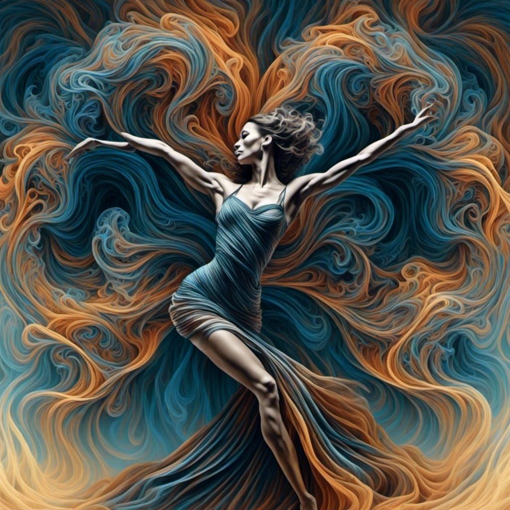 Dancing Figure in Storm with Fractal Vector Art